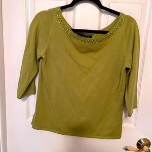Taylor B Moss chartreuse sweater with pearl, glass beads & rhinestones
